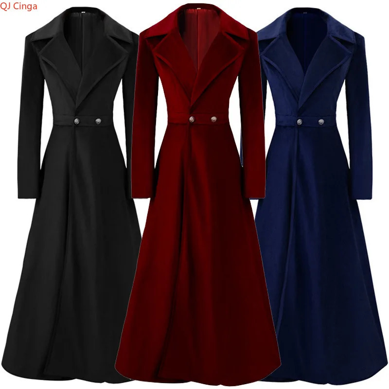 2026 Spring Arrivals Red LongSleeve Trench Coat Blue VNeck Long Jacket Black Vintage Overcoat 251231