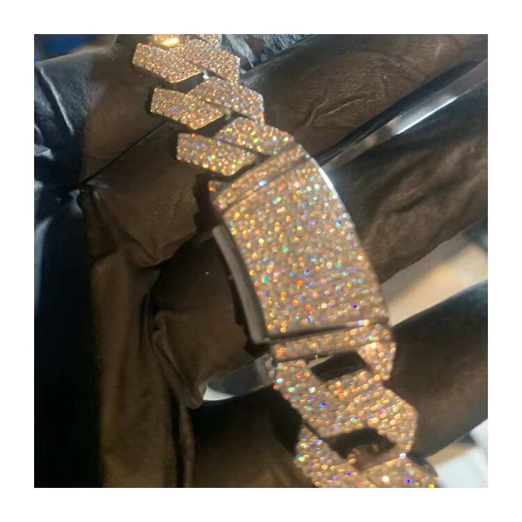 JWY 15mm 925 VVs D Color Moissanite Cuban Link Chains 925 Sterling Silver Iced Out Moissanite Men Chain