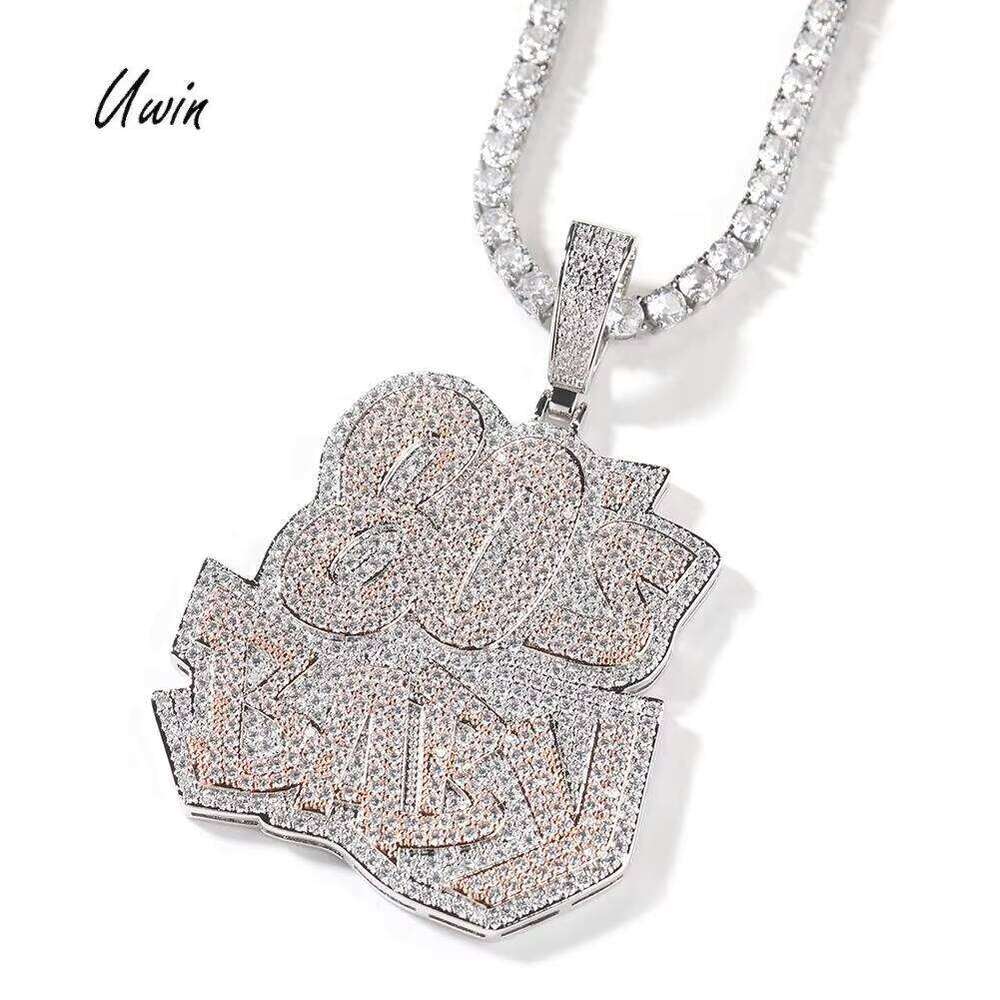 Ice out VVS Moissanite Fashion Jewelry 80s Baby Letter 18k Gold Plated Unisex Necklace Two-tone Pendant