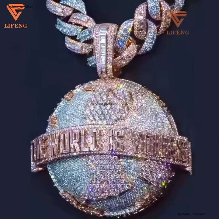 Custom Men's Chain 3D Thick Globe Pendant Necklace Full Iced Out Moissanite VVS Silicon Stone 925 Silver Hip Hop Charm Jewelry