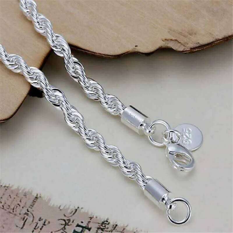 High Quality 4MM Women Men Chain Male Twisted Rope Necklace Bracelets Fashion Silver Jewelry Set