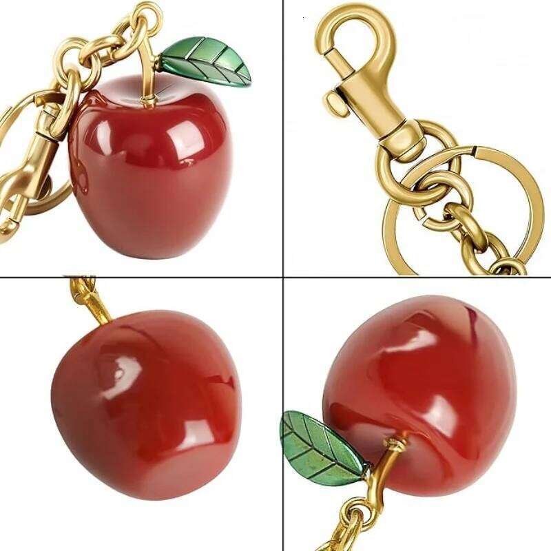 New Trendy Gold Color Resin Crimson Apple Keychain Fashion Luxury Bag Car Pendant Christmas Jewelry Gift Accessories XJ260106