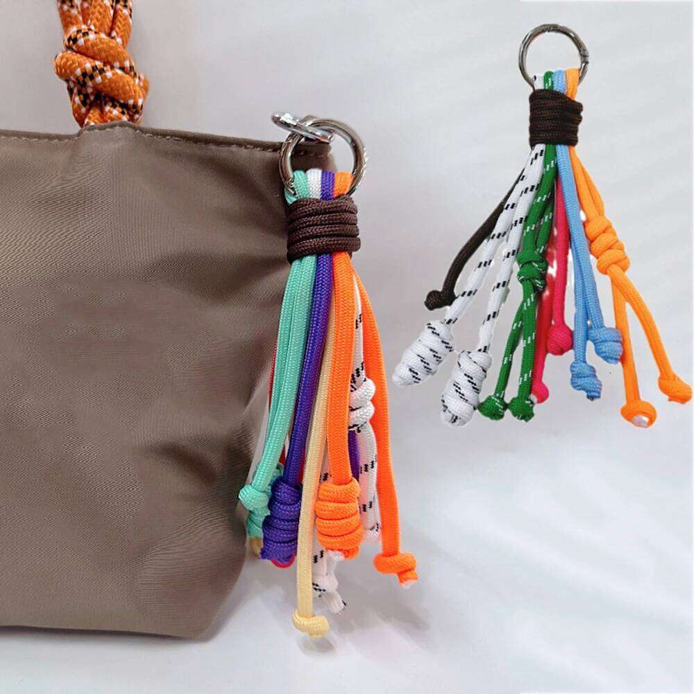 Korean Rainbow Braided Rope Keychain Fashion Bag Accessories Tassel Anti-theft Key Chain Colorful Pendant Gift Keyring XJ260106