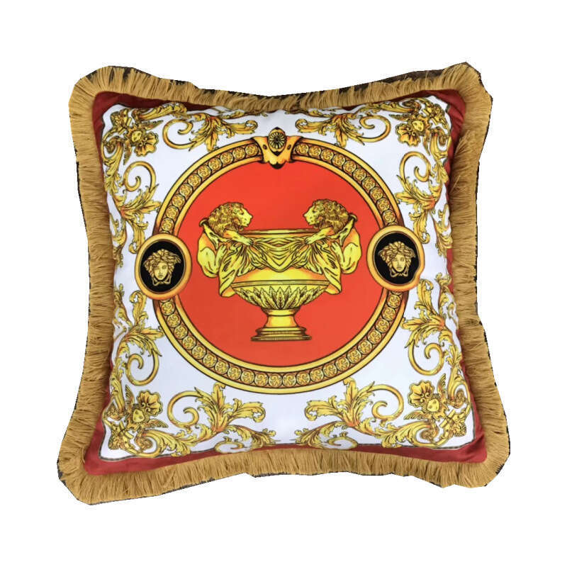 Light European Double-Sided Printed Vintage Gold Luxury Baroque Style Living Room Sofa Square Cushion Lumbar Support Pillow