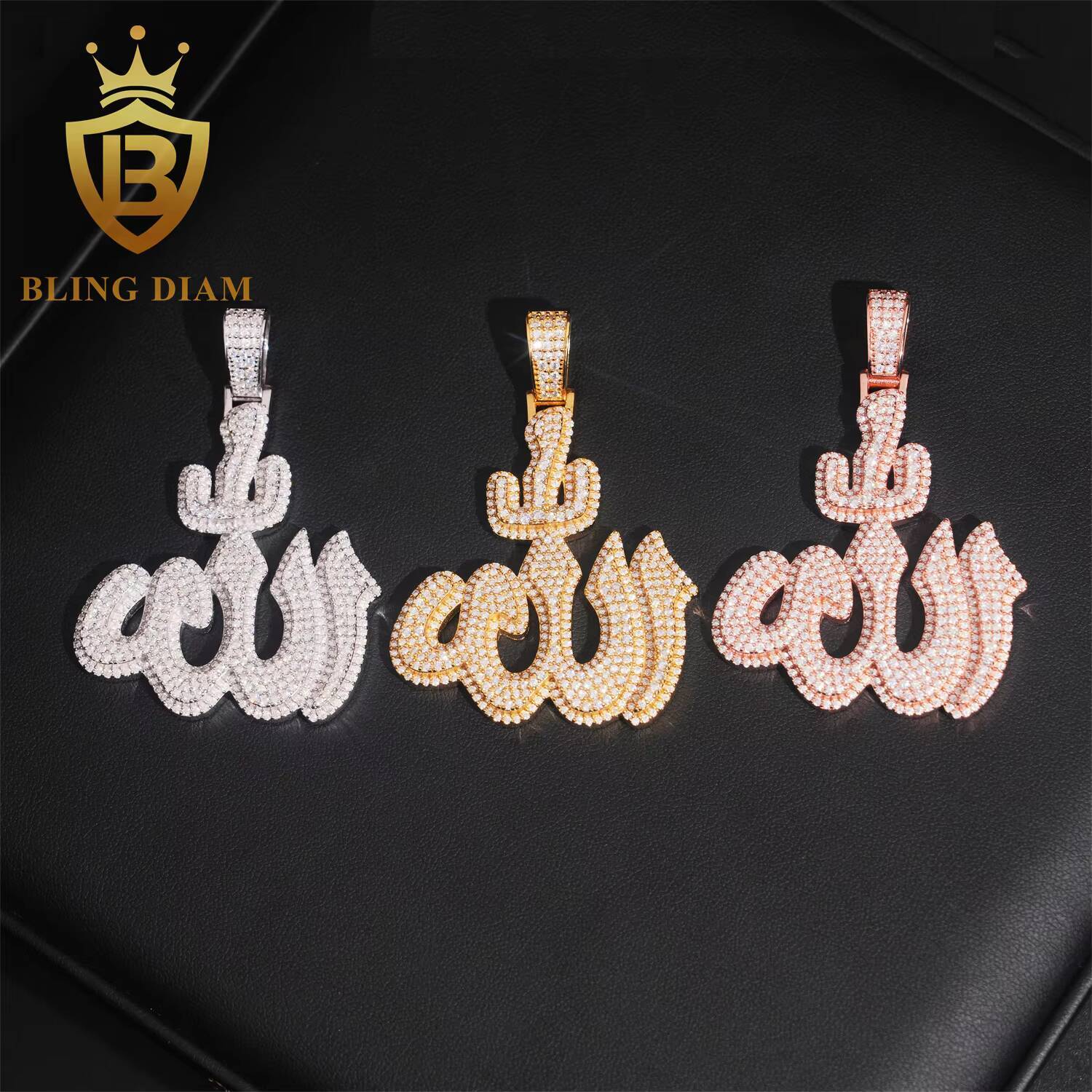Hip Hop Jewelry Allah Pendant Moissanite Diamond Charm Pendants Baguette Iced Out Rapper Pendant 925 Silver