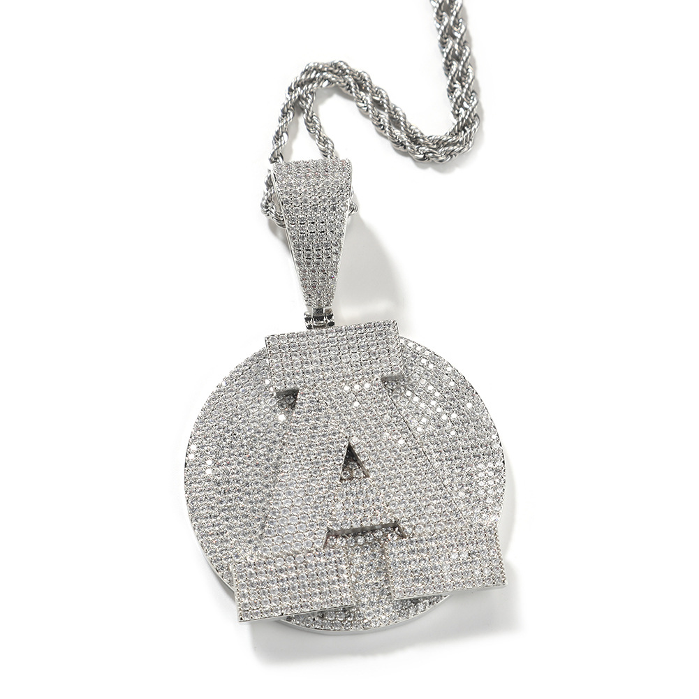 Hip Hop DIY Custom Name Large A-Z Single Letter Disc Pendant Necklace 5A Zircon Rap Jewelry