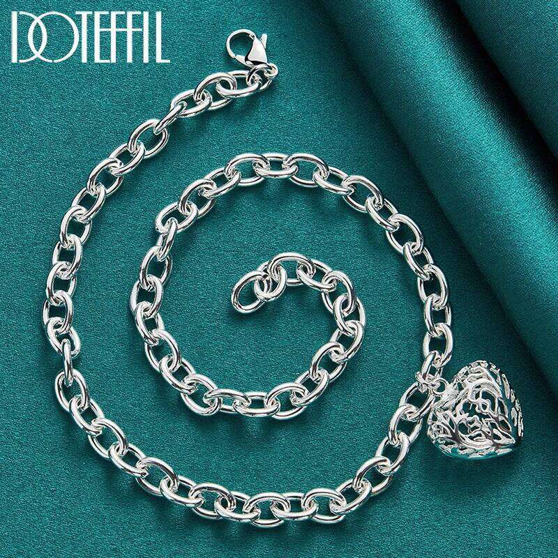 DOTEFFIL Heart Charm Pendant Necklace 925 Sterling Silver Exquisite Senior For Woman Wedding Party Jewelry Gift