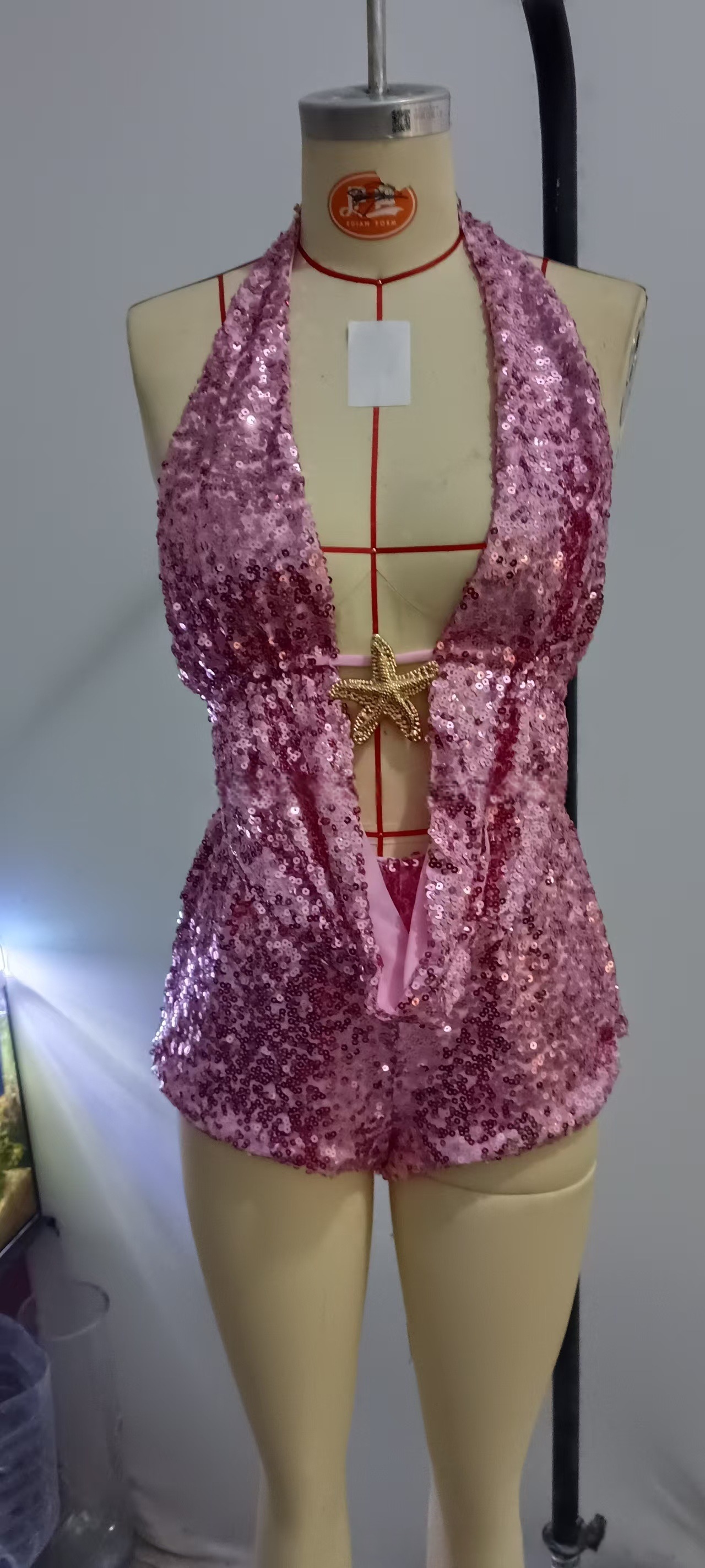 Y2K Sparkly Sexy Backless Halter Crop Top Camis Bodycon Mini Shorts Set Sequin Glitter 2 Piece Outfit Club Party Rave Women