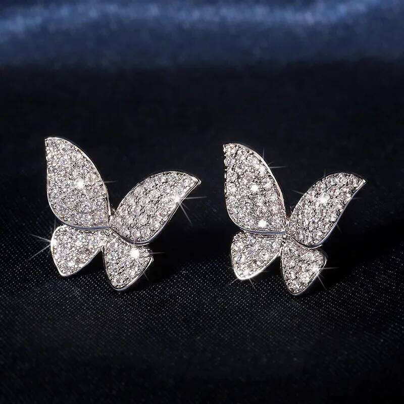 Cute Real 925 Sterling Silver Romantic Animal Butterfly Stud Earrings for Girls Kids Mini Anti-allergy Birthday Gift Ear Studs