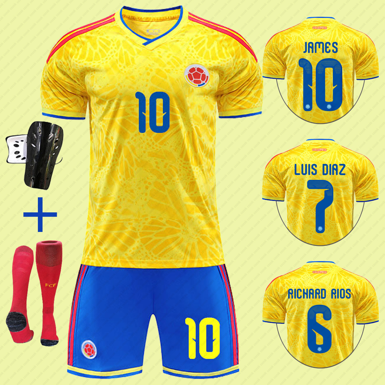 2026 Colombia Soccer Jersey Shorts Set World Cup National Team Home Jersey Unisex James No.10 Fans Breathable Football Uniform S-XXXL