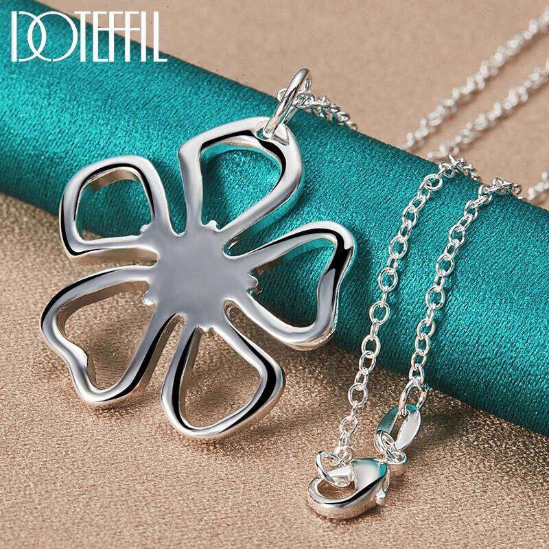 DOTEFFIL 925 Sterling Silver 16-30 Inch Snake Chain Flower Pendant Necklace For Woman Wedding Engagement Party Charm Jewelry