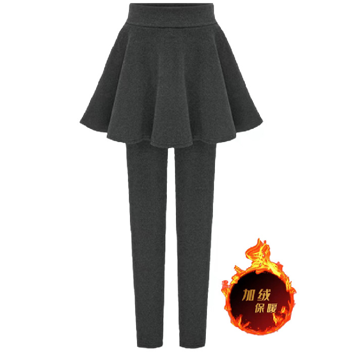 Women's Fleece-lined Layered Skirt Pants: Versatile Black Korean-style Ruffled Trousers for Spring & Autumn