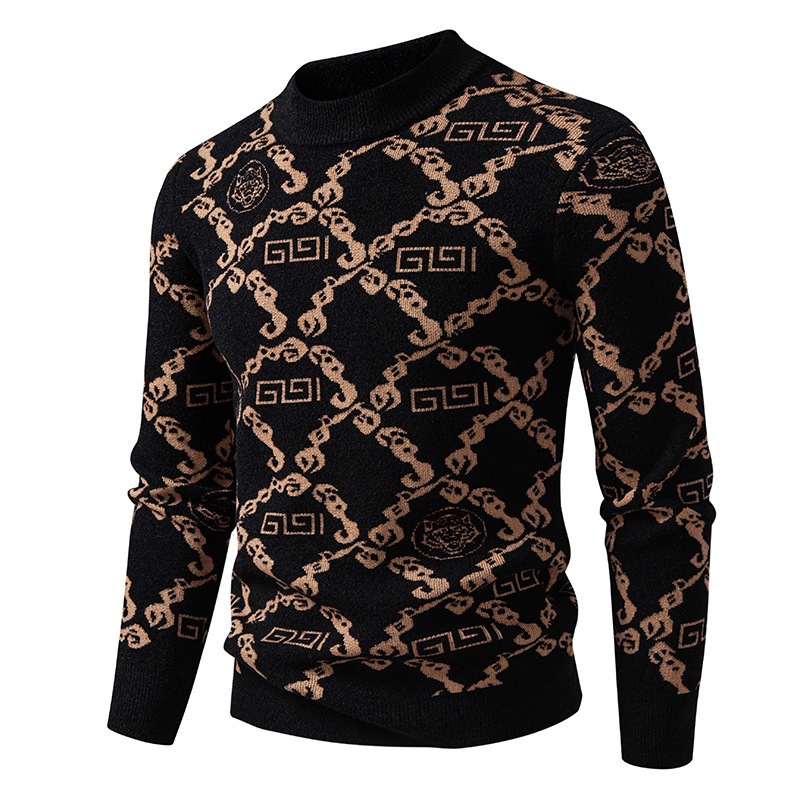 2026 New Half-neck Sweater For Men - Luxury Autumn-winter Thick Warm Base Knit Shirt With European Station Letter Full Print Cool And Stylish Line Clo