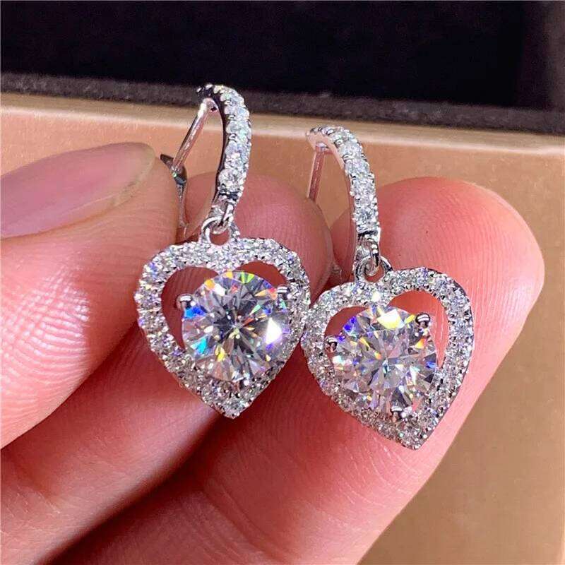 Love Heart Drop Earrings with White Zircon Crystal Trendy Vintage Wedding Jewelry for Women