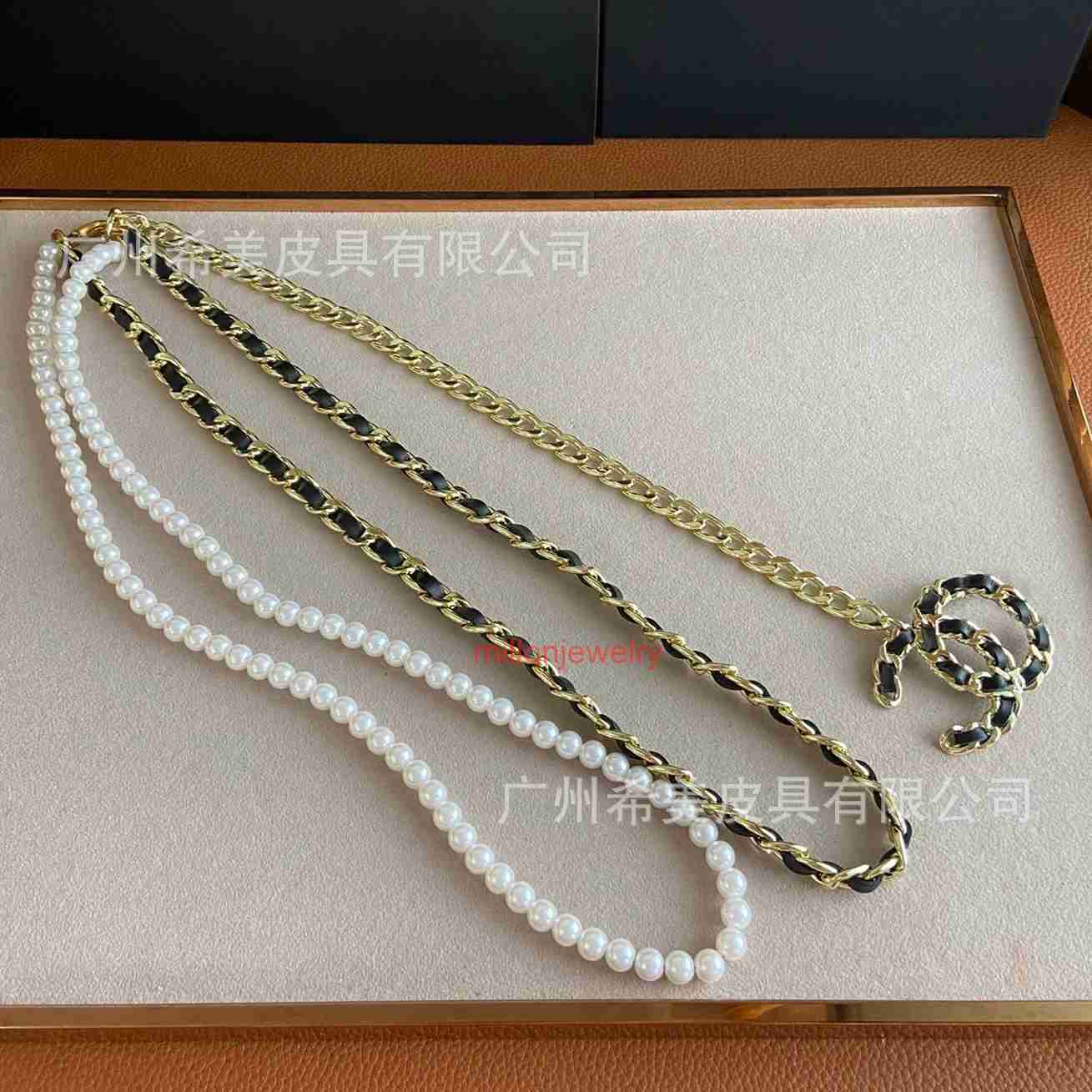 designer belt channels Versatile Elegant Womens Waist Chain Pearl Braided Chain Double Layer Belt for Dresses and Coats Decorative Thin Chain