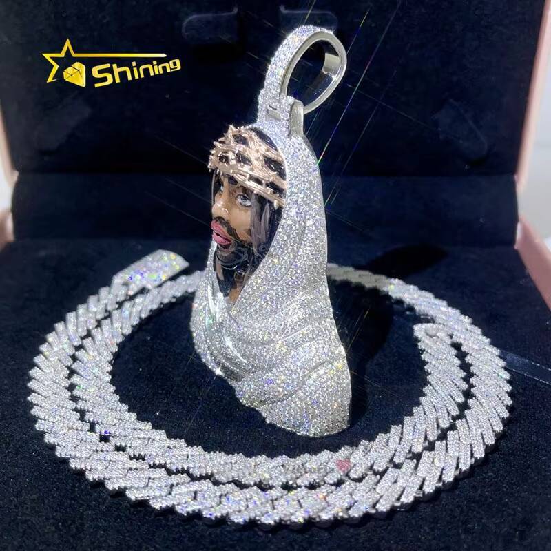 3 Tall Buss Down Rapper Jewelry Sterling Silver White Gold Iced Out Jesus Moissanite Pendant Enamel
