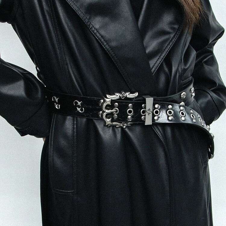 Niche Design High-End Twin Cross Star Street Rock Harley Motorcycle Retro Handmade Faux Leather Belt