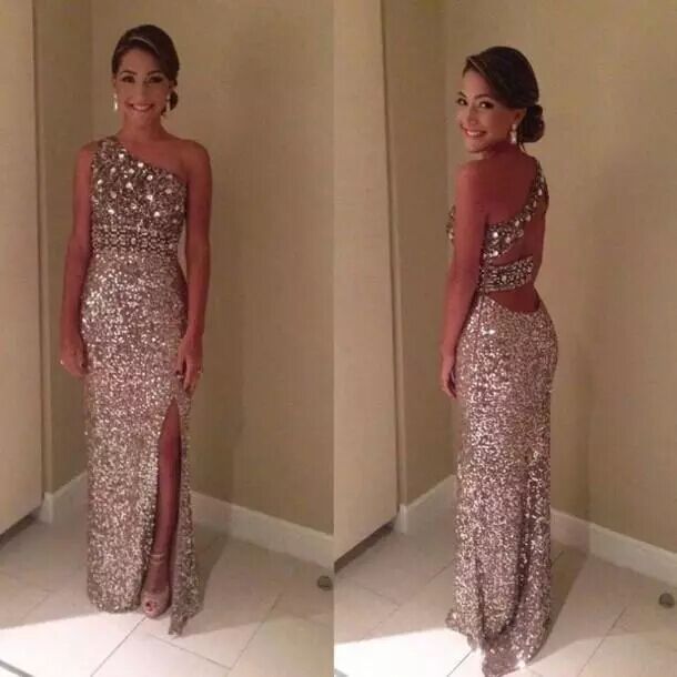 Sparkling Rose Pink Sequined Prom Dress Elegant One Shoulder Backless Slit Mermaid Evening Gpwms Women Celebrity Style Formal Party Occasiion Wear BA1896