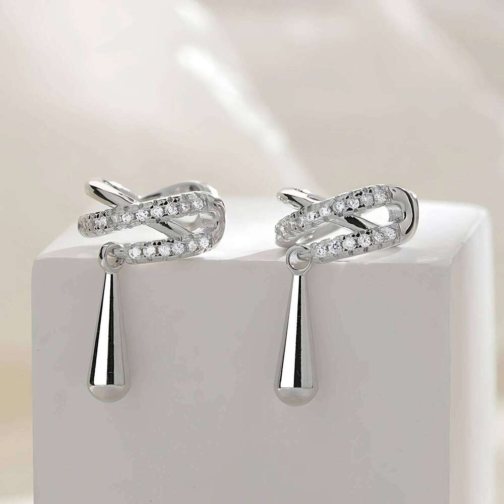 Sam Panda 925 Sterling Silver Droplet Zircon Earring for Women Geometry Cute Aesthetic Elegant Austere Jewelry Gift Dropshipping