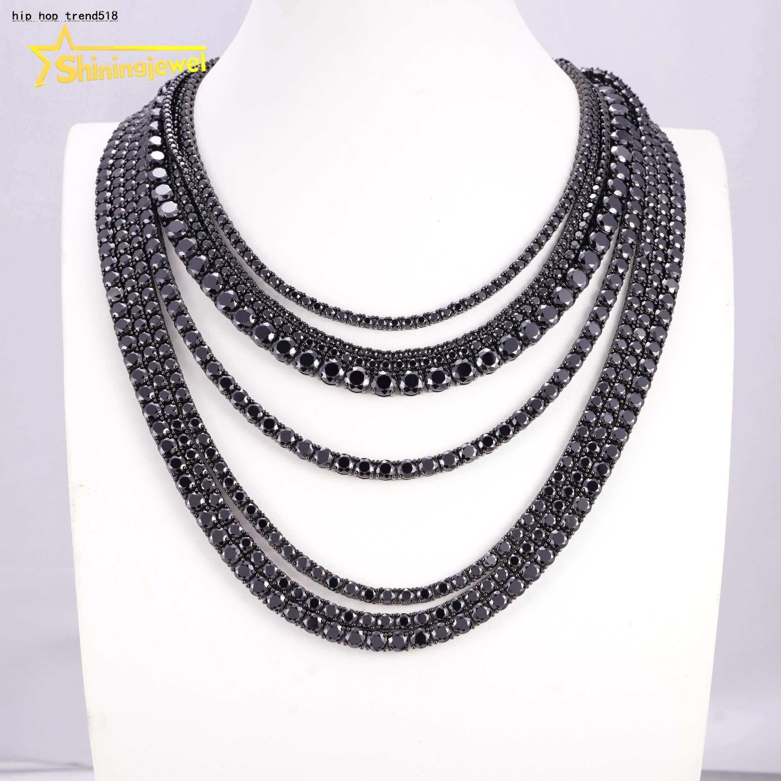925 Silver Jewelry Hip Hop GRA Certificate Black Gold Plated Necklace Black Moissanite Tennis Chain