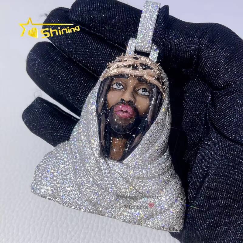 3 Tall Buss Down Rapper Jewelry Sterling Silver White Gold Iced Out Jesus Moissanite Pendant Enamel