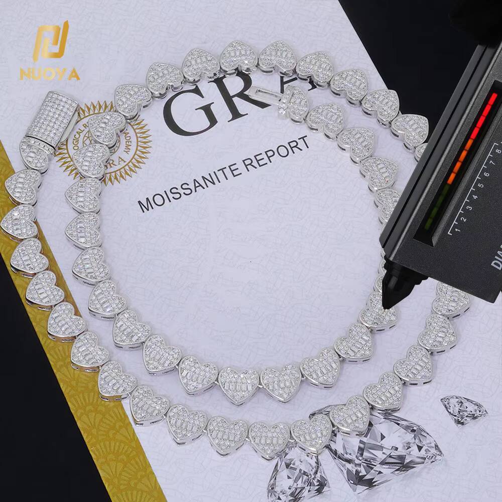 NUOYA Jewelry Heart Shape Tennis Chain Necklace Iced Out Diamond Jewelry D Color VVS Moissanite Sparkling Necklace for Women
