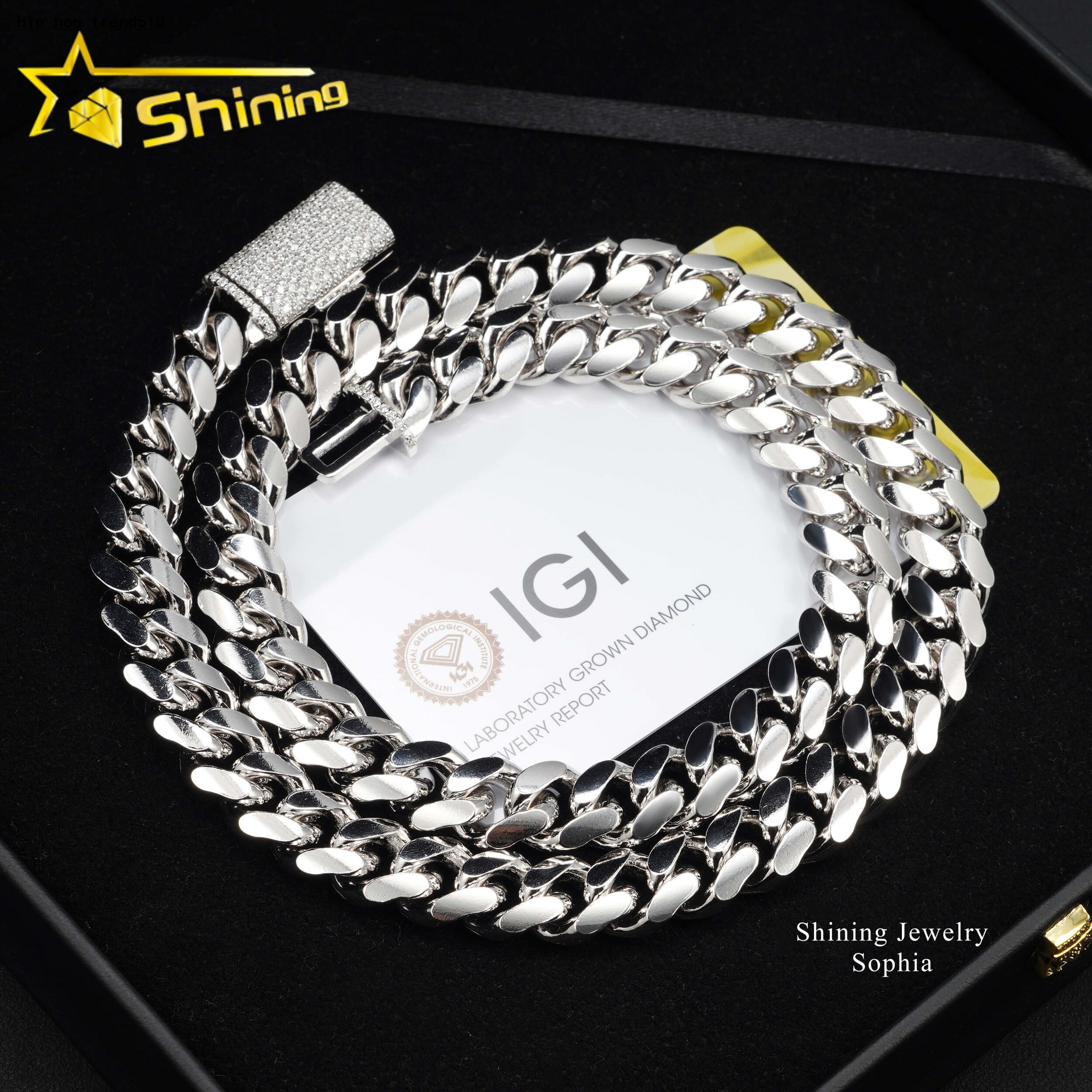 IGI Certified Custom Iced Out Clasp Lab Grown Diamond Necklace Hip Hop Sterling Silver 12MM Miami Cuban Link Chain