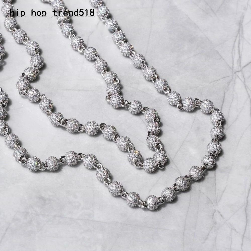 Custom Hip Hop Necklace Iced Out Shining 4mm S925 Silver Ball Beads Chain Moissanite