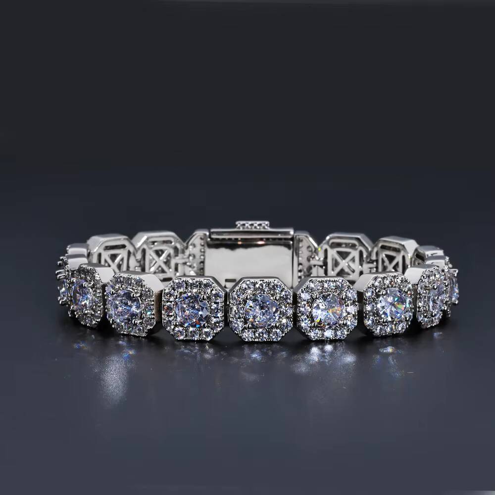 Wholesale 12mm 925 Silver Hip Hop Tennis Bracelet Unisex 18K Gold Plated VVS Moissanite Clustered Iced Chain for Certified