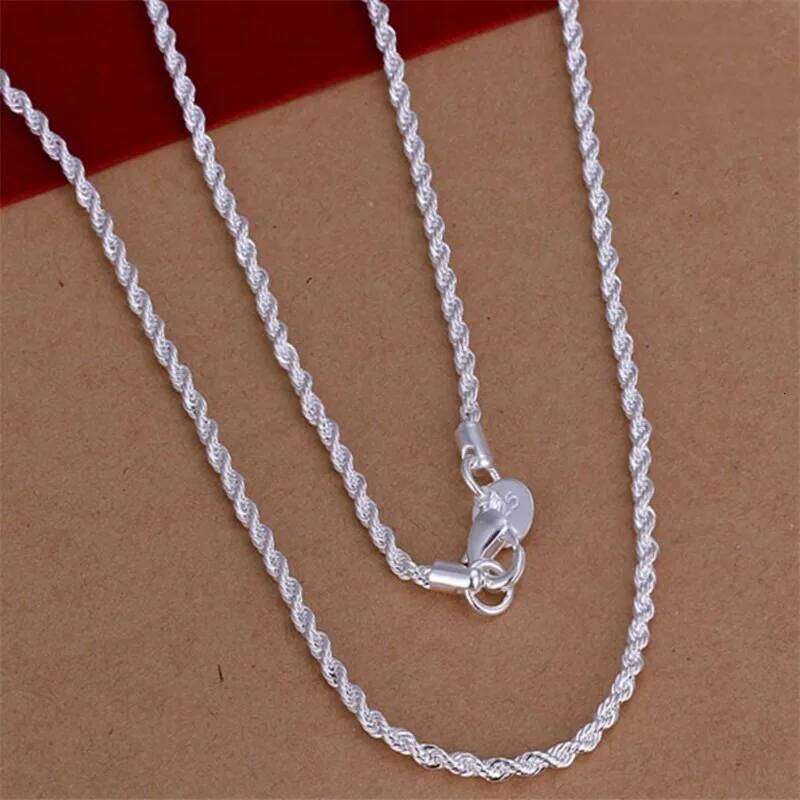 High Quality 4MM Women Men Chain Male Twisted Rope Necklace Bracelets Fashion Silver Jewelry Set