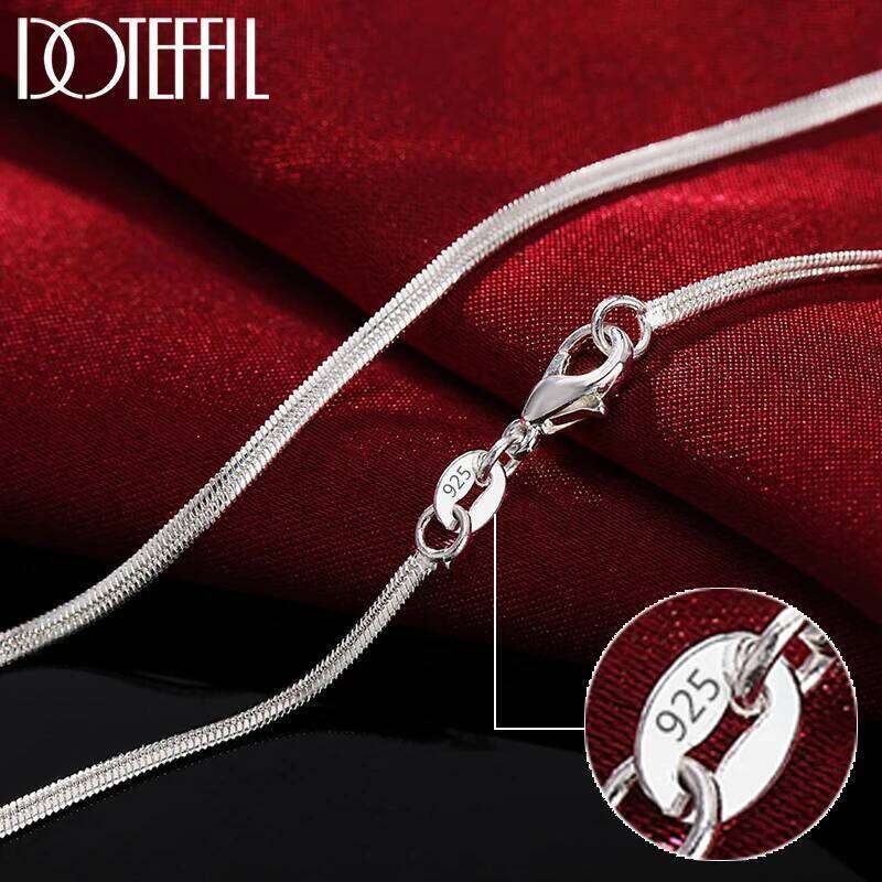 DOTEFFIL 925 Sterling Silver 16/18/20/22/24/26/28/30 Inch 2mm Flat Snake Chain Necklace For Women Man Fashion Wedding Jewelry