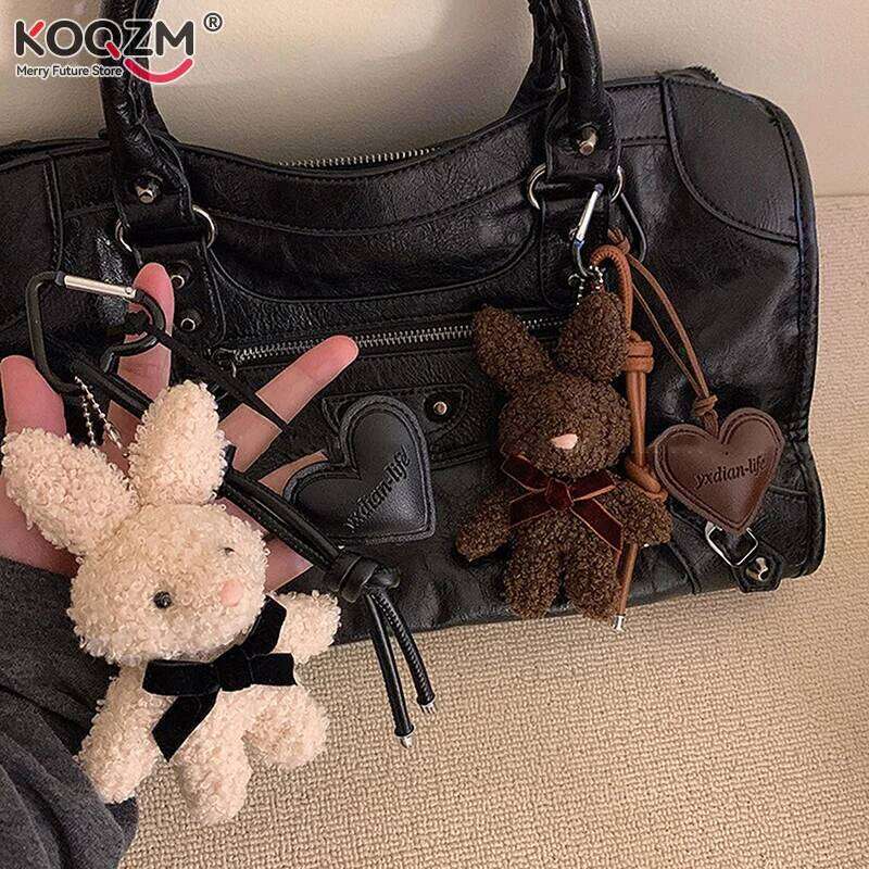Kawaii Plush Rabbit Keychain Y2K Cute Sweet Bunny Stuffed Keyring Backpack Pendant Bag Hanging Decoration For Girls Gift XJ260106