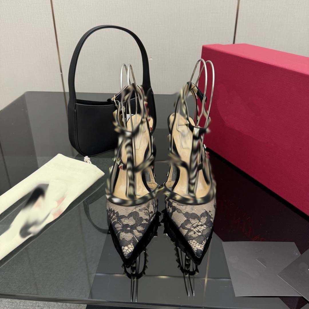 Women Gladiator Heeled Sandals Summer Luxury Ankle Strap Fashion Designer Slingbacks Rivets Stiletto High Heels Ladies Dress Shoes 260106