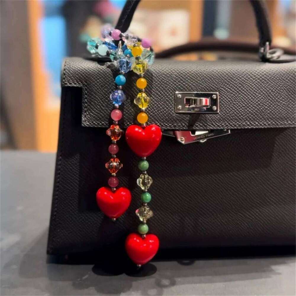 Small and trendy versatile red heart pendant chain macaron color keychain bag charm XJ260106