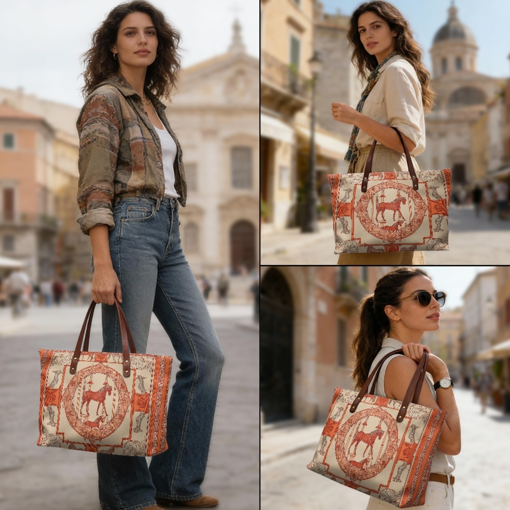 Custom H Oversize Pu Horse pattern Leather Tote Luxury Women Weekender Bag Shopper Handbag Travel Purse H29