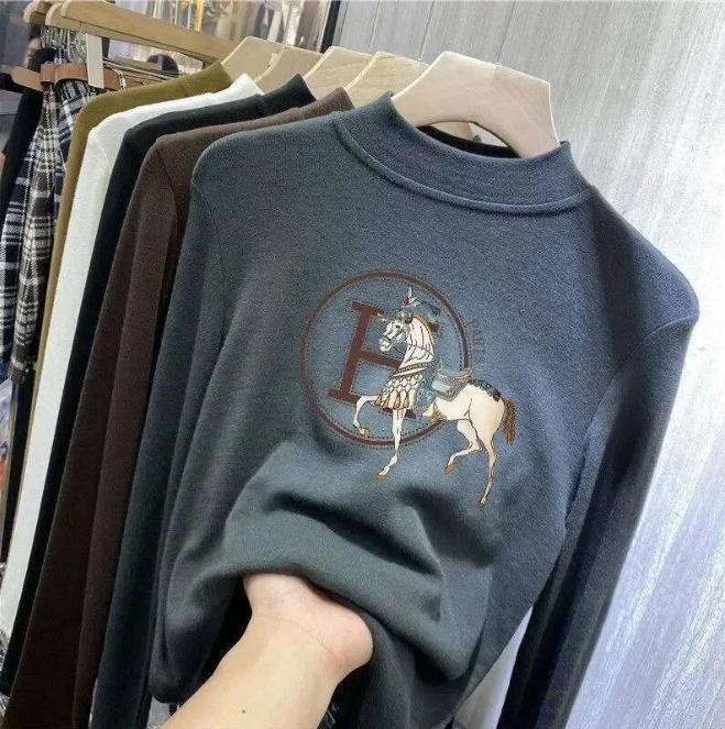 Fleece Half Polo/Turtle Neck Base Layer Women's Clothing Autumn/Winter Style Thickened Warm Sleeves T-Shirt Inner Top