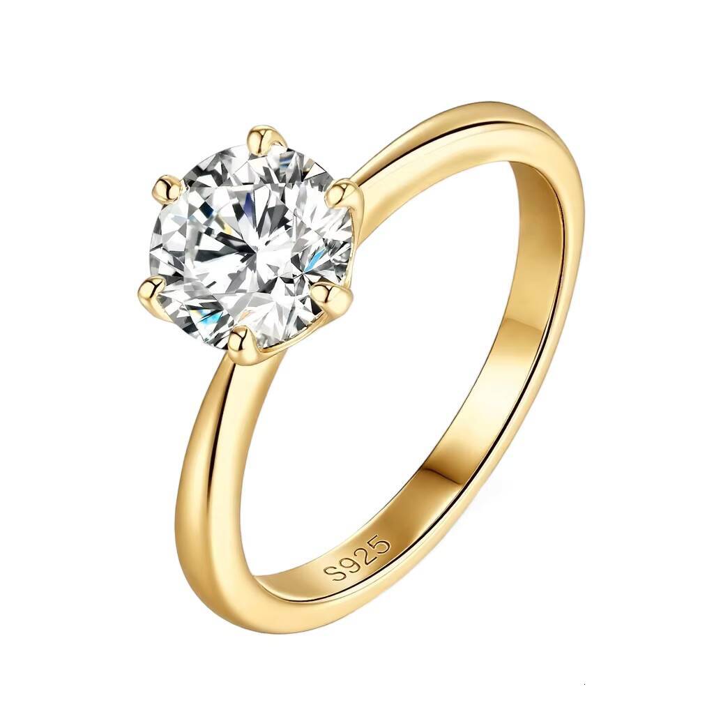 GRA Certified Classic 60mm/65mm Four Claw Six Claw 925 Silver 18K Gold-plated VVS Moissanite Ring for Weddings