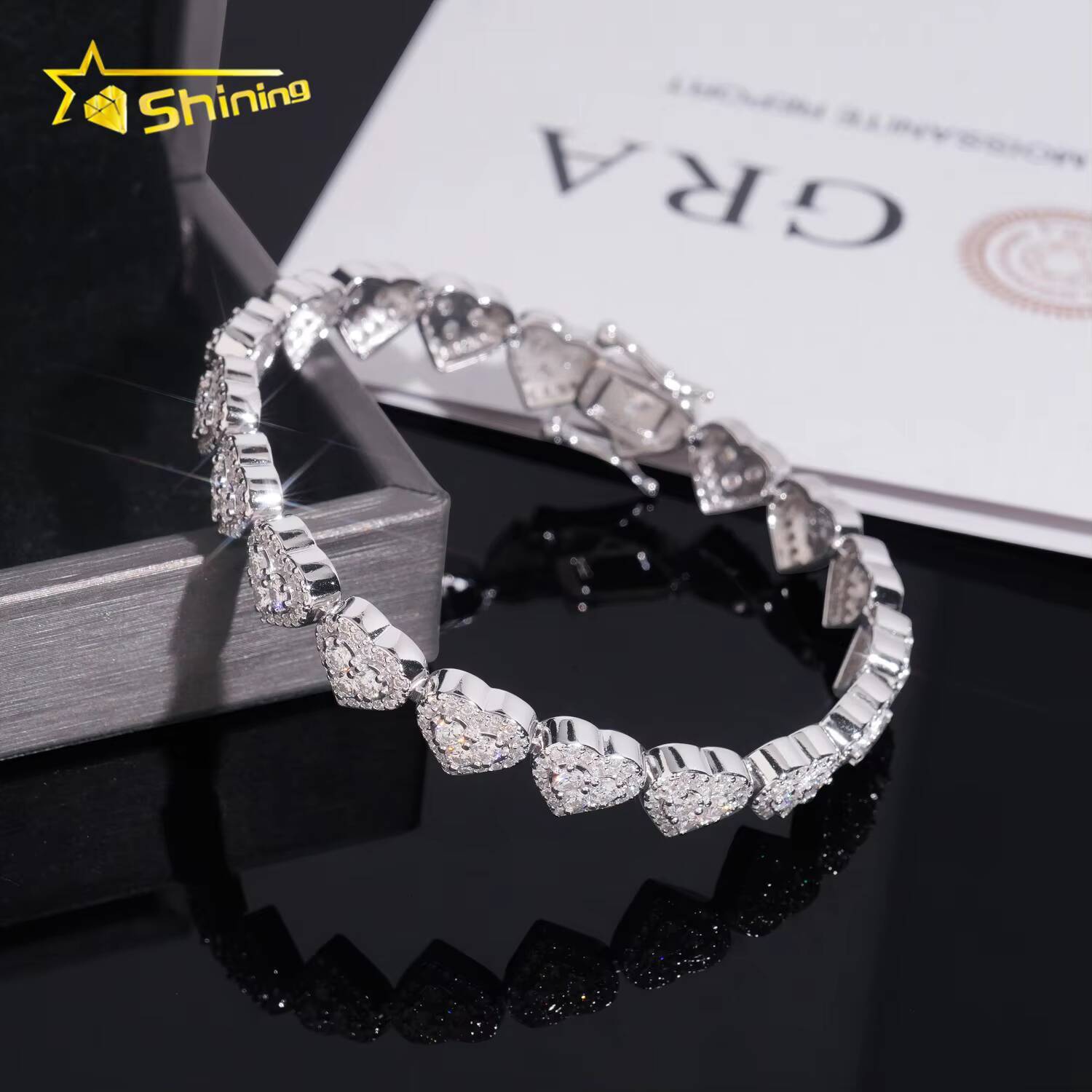 Bracelet moissanite Hi Hop 925 Silver Heart Shape Moissanite Bracelet Custom Iced Out GRA Certified Cuban Bracelets Necklace chain