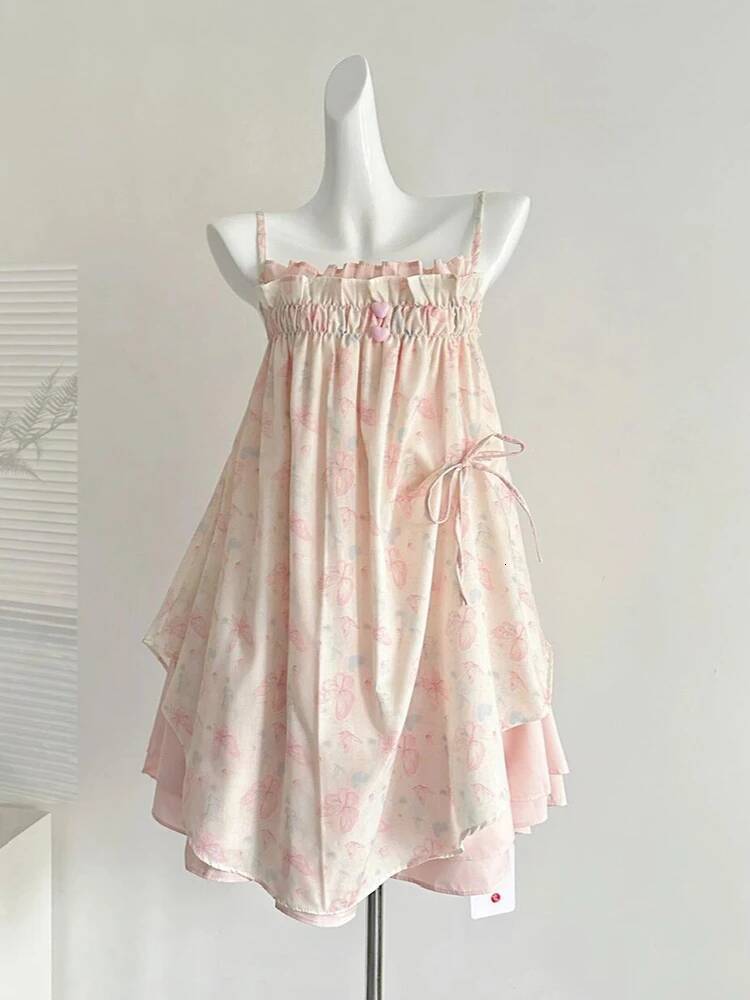 Bestseller Japanese Fashion Sweet Print Suspender Dress Women Summer Kawaii Harajuku Loose Dresses Aesthetic Vintage Hot Chick Clothes 2025 ddmytues