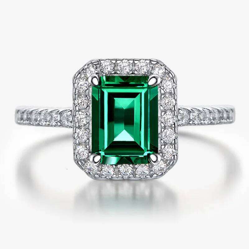 Square Green CZ Women Luxury Accessories for Anniversary Party Temperament Elegant Female Rings