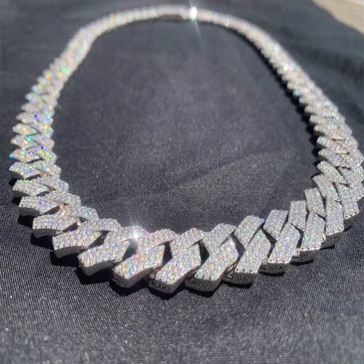 JWY 15mm 925 VVs D Color Moissanite Cuban Link Chains 925 Sterling Silver Iced Out Moissanite Men Chain