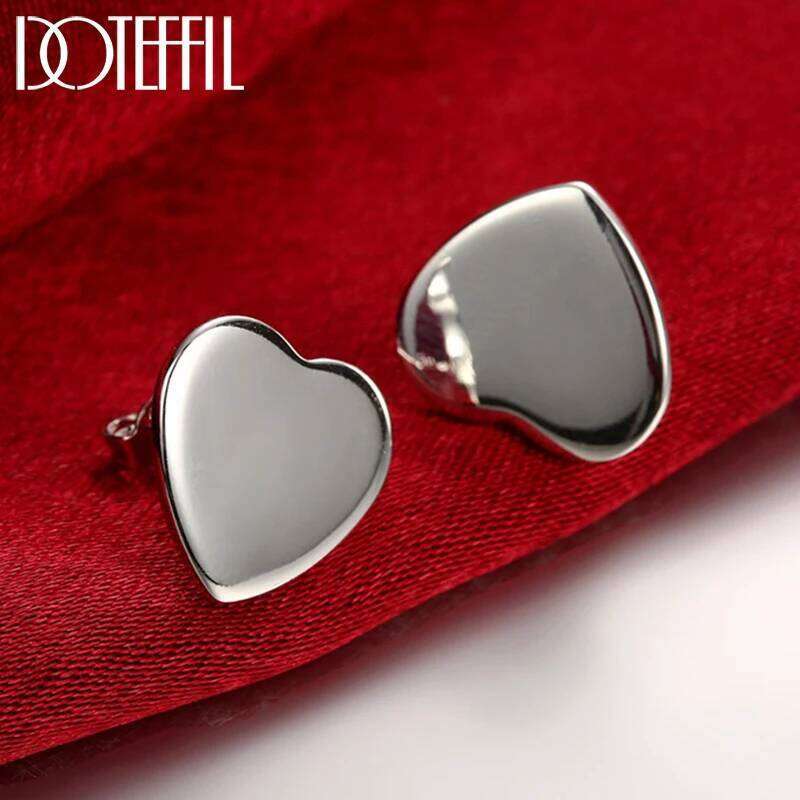 DOTEFFIL 925 Sterling Silver Smooth Heart Stud Earrings For Woman Wedding Engagement Fashion Party Charm Jewelry