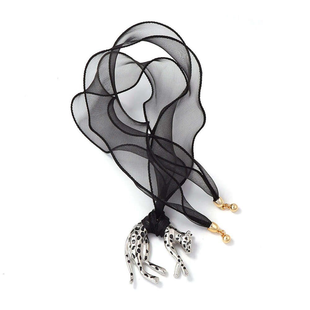 European And American Retro Wild Alloy Drip Oil Exaggerated Cheetah Ribbon Tie Sweater Chain Pendant Necklace