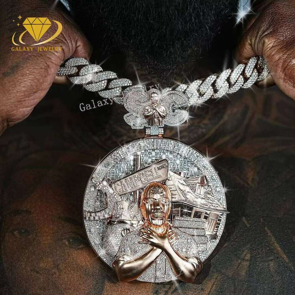 Hip Hop Iced Customized 925 Silver 3D Logo VVS Silicon Stone Pendant Necklace Designer Jewelry