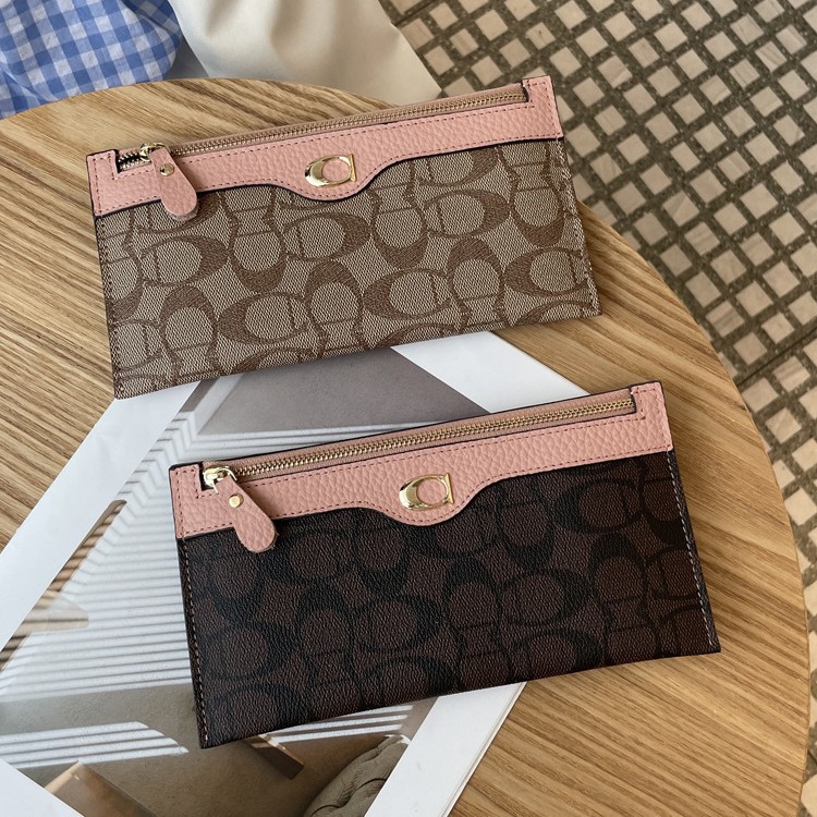 Retro splicing women's long wallet new fashion high-end ultra-thin wallet niche design mobile phone bag