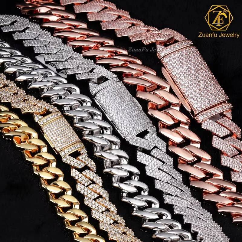 Fine Jewelry Guy 12mm14mm 16mm 18mm 20mm 925 Sterling Silver Bagutte VVS Moissanite Diamond Cuban Link Chain Necklace
