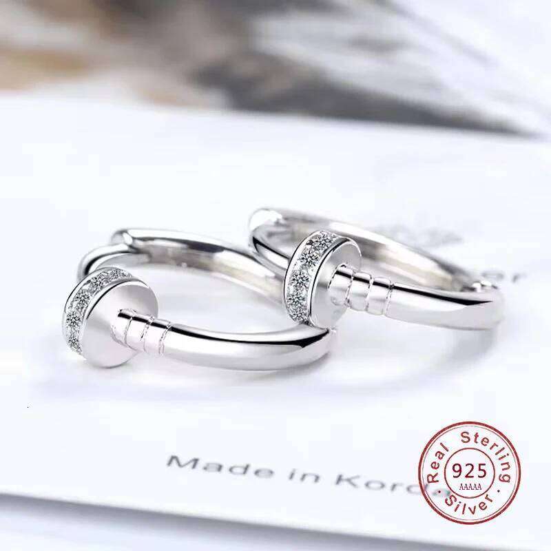 925 Silver needle Smooth Men Models CZ Small for Women Earring Sterling-plata-jewelry Prevent Allergy Brinco