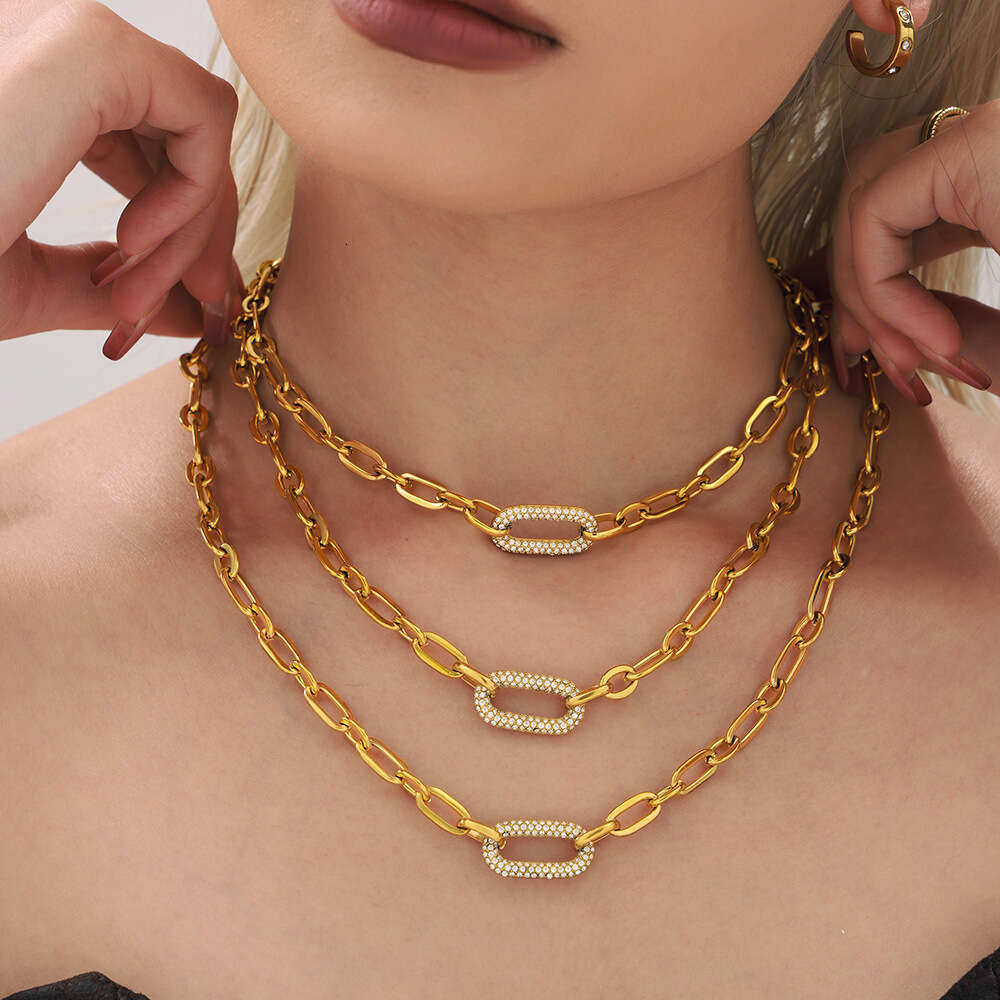 Seattle Titanium Jewelry Stainless Steel Micro Inlaid Zircon Collarbone Necklace Bracelet European And American Simple Exquisite Set In Stock