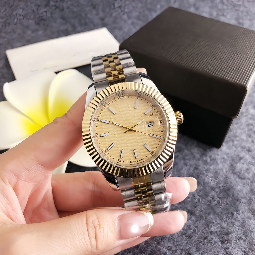 Fashion Full Brand Wrist Watch Men Male Classic Style 40mm Waterproof Stainless Steel Metal Band Luxury Logo Clock R434