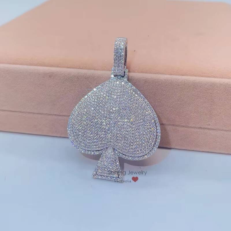 14K White Gold Fully Iced Out Moissanite Diamond Ace Spade Pendant